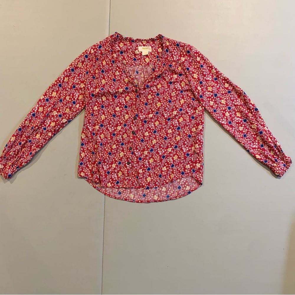 Anthropologie Maeve Pink and Blue Floral Blouse